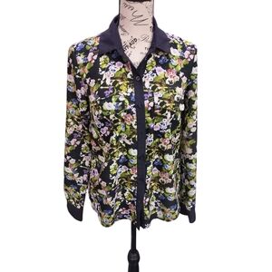 Black Floral Blouse with Classic Collar